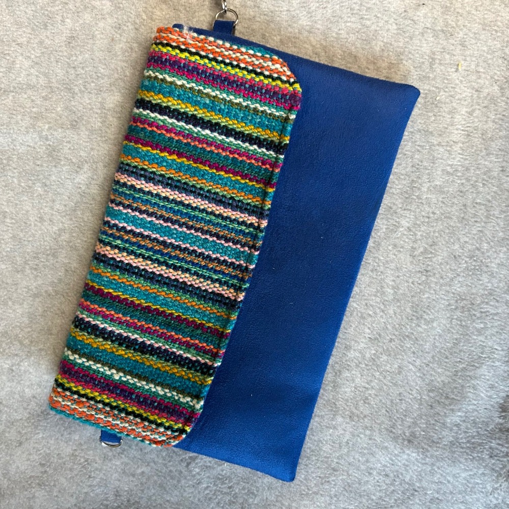 Peruvian Blue Colorful Hand Woven Clutch Purse‎ with Wristlet Strap Evening Bag